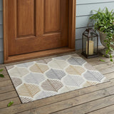 3' X 5' Ivory And Beige Floral Washable Indoor Outdoor Area Rug