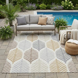 5' X 8' Ivory And Beige Floral Washable Indoor Outdoor Area Rug