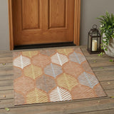 3' X 5' Orange And Copper Floral Washable Indoor Outdoor Area Rug