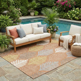 5' X 8' Orange And Copper Floral Washable Indoor Outdoor Area Rug
