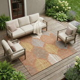 8' X 10' Orange And Copper Floral Washable Indoor Outdoor Area Rug