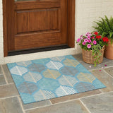 3' X 5' Teal Blue And Ivory Floral Washable Indoor Outdoor Area Rug