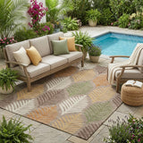 5' X 8' Taupe And Beige Floral Washable Indoor Outdoor Area Rug