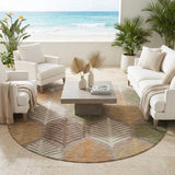 8' Taupe And Beige Round Floral Washable Indoor Outdoor Area Rug