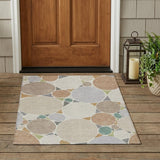 3' X 5' Beige And Gray Geometric Washable Indoor Outdoor Area Rug