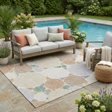 5' X 8' Beige And Gray Geometric Washable Indoor Outdoor Area Rug