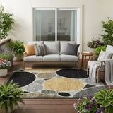 5' X 8' Black And Gold Geometric Washable Indoor Outdoor Area Rug