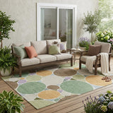 5' X 8' Green And Brown Geometric Washable Indoor Outdoor Area Rug