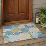 3' X 5' Blue And Teal Blue Geometric Washable Indoor Outdoor Area Rug