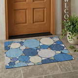 3' X 5' Navy Blue And Denim Blue Geometric Washable Indoor Outdoor Area Rug