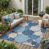 5' X 8' Navy Blue And Denim Blue Geometric Washable Indoor Outdoor Area Rug