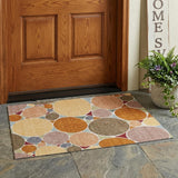 3' X 5' Orange And Copper Geometric Washable Indoor Outdoor Area Rug