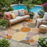 5' X 8' Orange And Copper Geometric Washable Indoor Outdoor Area Rug