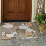 3' X 5' Taupe And Beige Geometric Washable Indoor Outdoor Area Rug