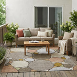 5' X 8' Taupe And Beige Geometric Washable Indoor Outdoor Area Rug