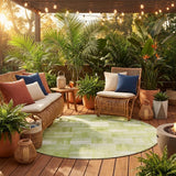 8' Green And Fern Green Round Striped Washable Indoor Outdoor Area Rug
