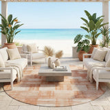 8' Copper And Salmon Round Striped Washable Indoor Outdoor Area Rug