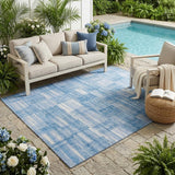 5' X 8' Denim Blue And Ivory Striped Washable Indoor Outdoor Area Rug