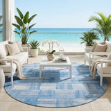8' Denim Blue And Ivory Round Striped Washable Indoor Outdoor Area Rug