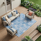 8' X 10' Denim Blue And Ivory Striped Washable Indoor Outdoor Area Rug