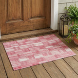 3' X 5' Pink And Ivory Striped Washable Indoor Outdoor Area Rug