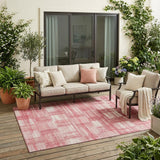 5' X 8' Pink And Ivory Striped Washable Indoor Outdoor Area Rug