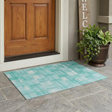 3' X 5' Teal Blue And Aqua Striped Washable Indoor Outdoor Area Rug
