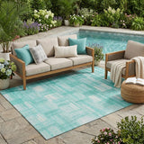 5' X 8' Teal Blue And Aqua Striped Washable Indoor Outdoor Area Rug
