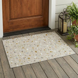 3' X 5' Beige And Gold Geometric Washable Indoor Outdoor Area Rug