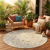 8' Beige And Gold Round Geometric Washable Indoor Outdoor Area Rug