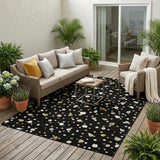 5' X 8' Black And Gold Geometric Washable Indoor Outdoor Area Rug