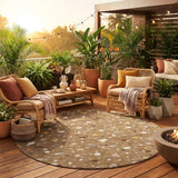8' Brown And Beige Round Geometric Washable Indoor Outdoor Area Rug