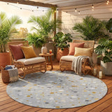 8' Gray And Silver Round Geometric Washable Indoor Outdoor Area Rug
