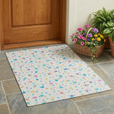 3' X 5' Ivory And Teal Blue Geometric Washable Indoor Outdoor Area Rug