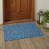 3' X 5' Navy Blue And Ivory Geometric Washable Indoor Outdoor Area Rug