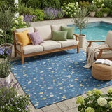 5' X 8' Navy Blue And Ivory Geometric Washable Indoor Outdoor Area Rug