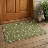 3' X 5' Olive Green And Brown Geometric Washable Indoor Outdoor Area Rug