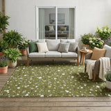 5' X 8' Olive Green And Brown Geometric Washable Indoor Outdoor Area Rug