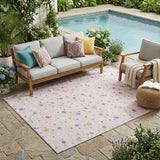 5' X 8' Pink And Ivory Geometric Washable Indoor Outdoor Area Rug