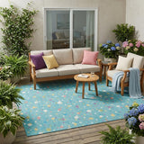 5' X 8' Teal Blue And Pink Geometric Washable Indoor Outdoor Area Rug