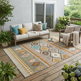5' X 8' Beige And Orange Southwestern Washable Indoor Outdoor Area Rug