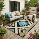 5' X 8' Black And Taupe Southwestern Washable Indoor Outdoor Area Rug