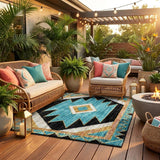 8' Black And Taupe Round Southwestern Washable Indoor Outdoor Area Rug