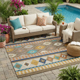 5' X 8' Brown And Taupe Southwestern Washable Indoor Outdoor Area Rug