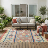 5' X 8' Coral And Beige Southwestern Washable Indoor Outdoor Area Rug