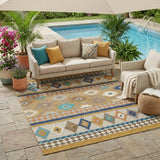 5' X 8' Gold And Brown Southwestern Washable Indoor Outdoor Area Rug