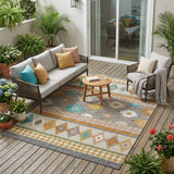 5' X 8' Gray And Silver Southwestern Washable Indoor Outdoor Area Rug