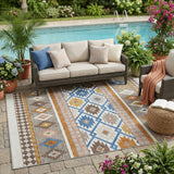 5' X 8' Ivory And Brown Southwestern Washable Indoor Outdoor Area Rug