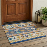 3' X 5' Navy Blue And Ivory Southwestern Washable Indoor Outdoor Area Rug