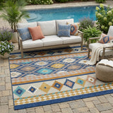 5' X 8' Navy Blue And Ivory Southwestern Washable Indoor Outdoor Area Rug
